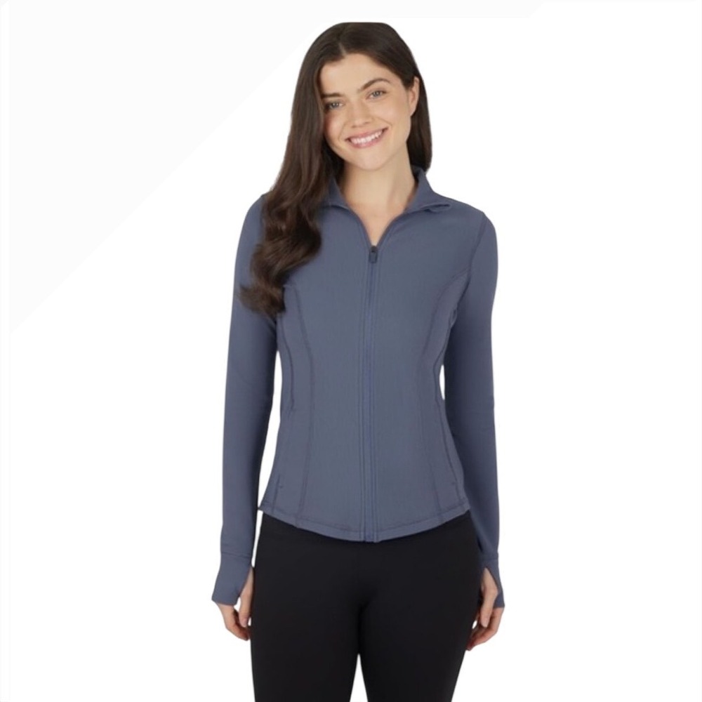 90 Degree By Reflex Women's Gray Ribbed Full Zip Jacket Athletic Top Size‎ L